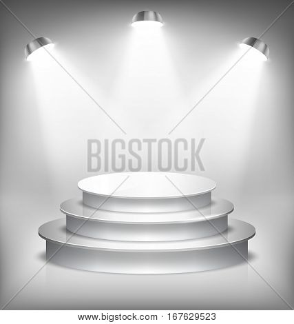 Illuminated Glossy Stage Podium to Place Product Template on White Background