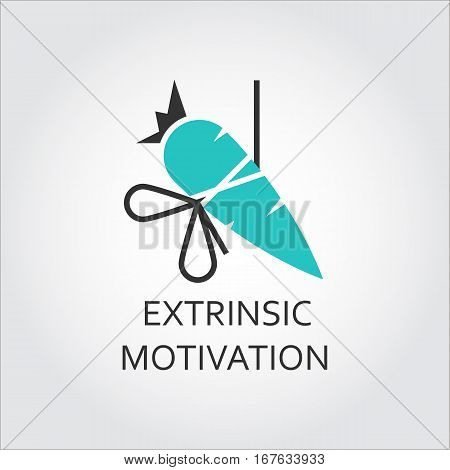 Vector icon of carrot with bow, extrinsic motivation concept. Illustration graphics for websites, mobile apps and other design needs. Simple green and black label in flat style