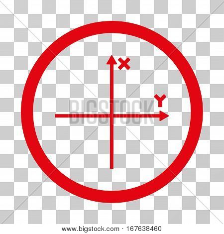 Coordinate Axis rounded icon. Vector illustration style is flat iconic symbol inside a circle red color transparent background. Designed for web and software interfaces.