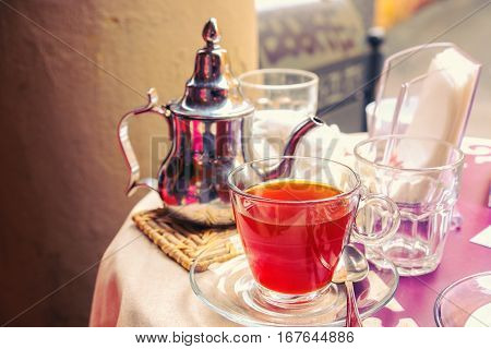 red herbal tea table bar table background breakfast
