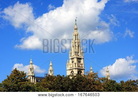 View of Wiener Rathaus from the Volksgarten, Vienna, Austria