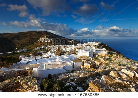 Kastro and Chora villages on Sikinos island early in the morning.