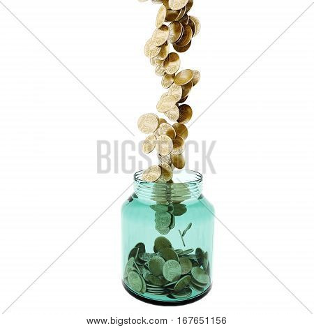 Rain of golden coins. Hrivna. Ukrainian coins.