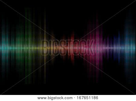 Disco rainbow colored music sound waves for equalizer or waveform design, vector illustration of musical pulse