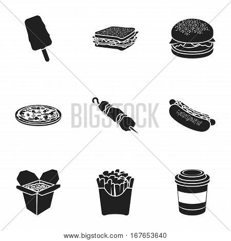 Fast food set icons in black style. Big collection of fast food vector symbol stock
