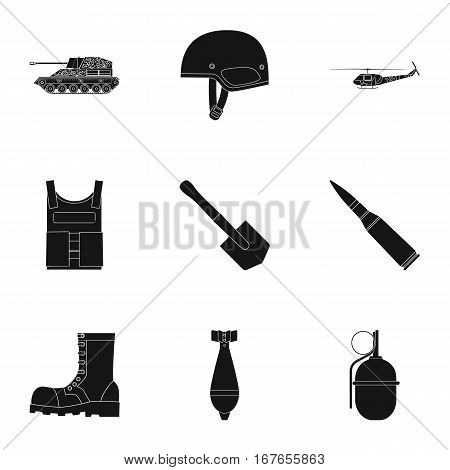 Military and army set icons in black design. Big collection of military and army vector symbol stock illustration