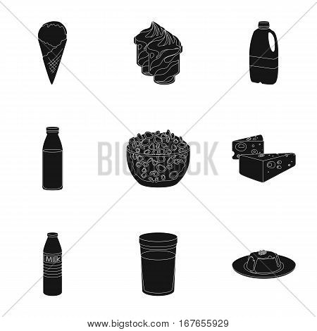 Milk product and sweet set icons in black design. Big collection of milk product and sweet vector symbol stock illustration