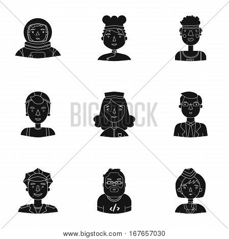 People of different profession set icons in black design. Big collection of people of different profession vector symbol stock illustration