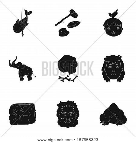 Stone age set icons in black design. Big collection of stone age vector symbol stock illustration