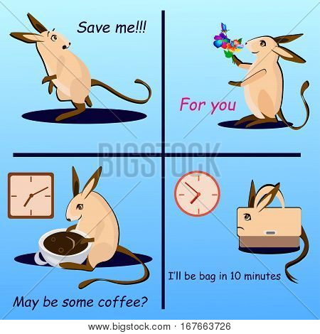 Hopping mouse in happy, fear and strange moods