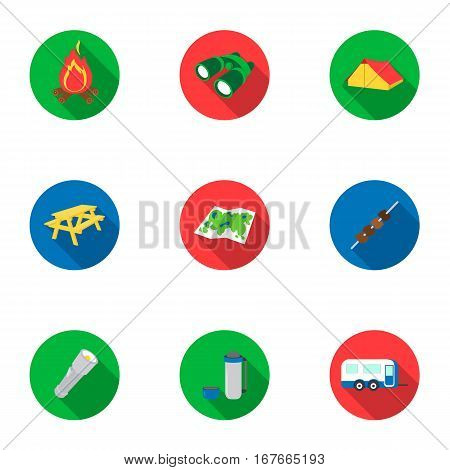 Camping set icons in flat design. Big collection of camping vector symbol stock illustration
