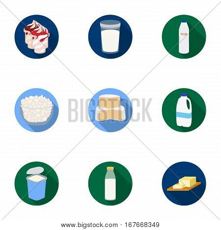 Milk product and sweet set icons in flat design. Big collection of milk product and sweet vector symbol stock illustration