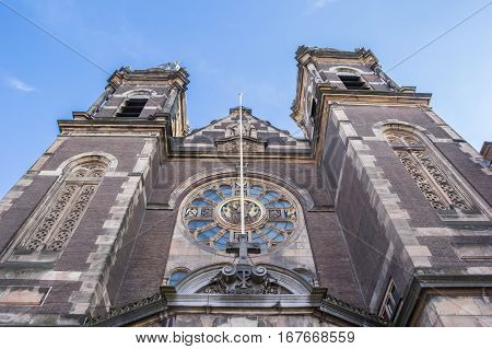 Facade Of The Historical St. Nicolas Church In Amsterdam