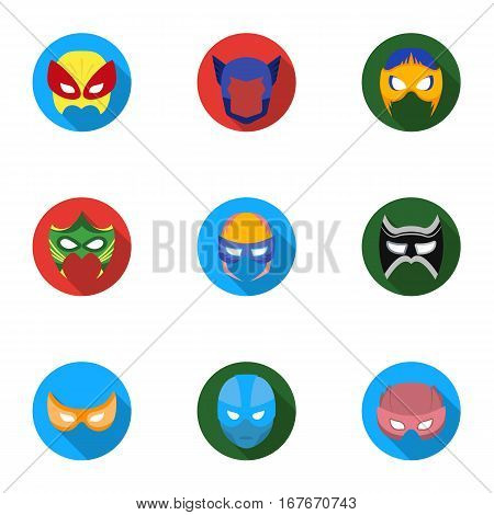 Superhero mask set icons in flat style. Big collection of superhero mask vector symbol stock