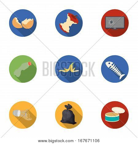 Trash and garbage set icons in flat design. Big collection of trash and garbage vector symbol stock illustration