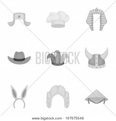 Hats set icons in monochrome style. Big collection of hats vector symbol stock