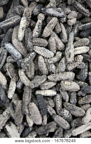 dried sea cucumber for sale at a Chinese market. 
