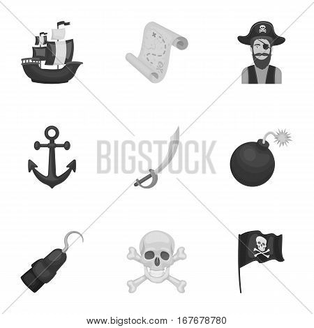Pirates set icons in monochrome design. Big collection of pirates vector symbol stock illustration