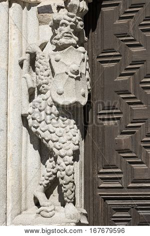 Avila (Castilla y Leon Spain): exterior of the medieval cathedral statue