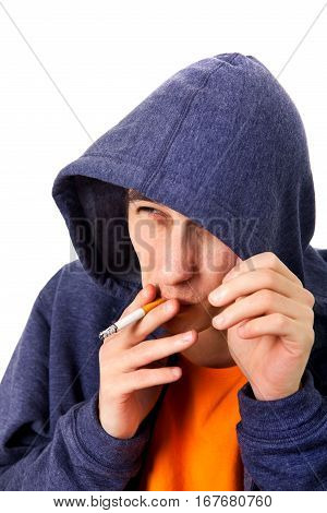 Young Man with Cigarette Isolated on the White Background