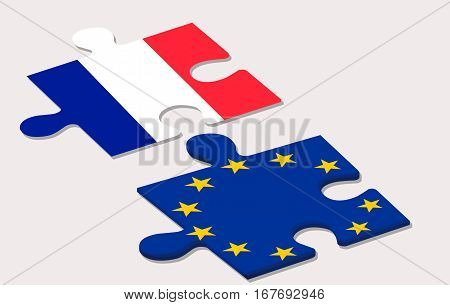 a view of two piece of puzzle representing france and european union during elections (frexit)