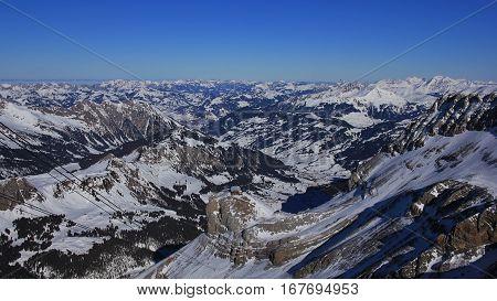 Winter landscape in the Bernese Oberland. View from Glacier des Diablerets.