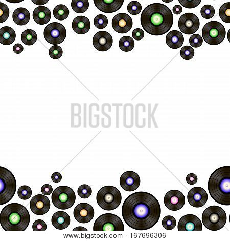 Black Vynil Records Pattern on White Background