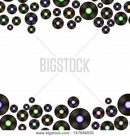 Black Vynil Records Pattern on White Background