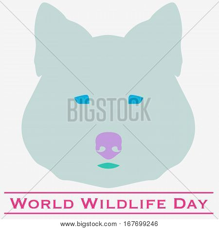 Vector illustration of World Wildlife Day with wolf in pastels. March 3. Can be used for your design, card, banner, poster and calendar.