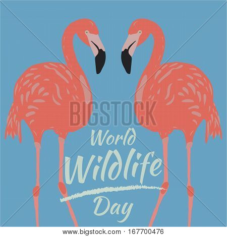 Vector illustration of World Wildlife Day with Flamingo in pastels. March 3. Can be used for your design, card, banner, poster and calendar.
