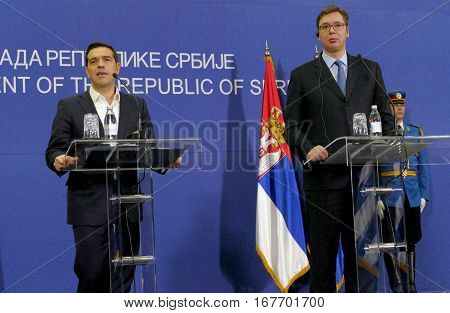 Belgrade, Serbia. January 31St - Greece Prime Minister Alexis Tsipras And Serbian Prime Minister Ale