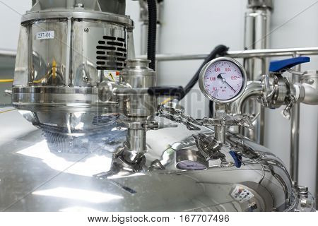 compressor tank with pressure meter in pharmaciutical factory