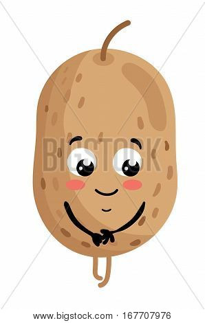 Cute vegetable potato cartoon character isolated on white background vector illustration. Funny positive and friendly potato emoticon face icon. Happy smile cartoon face, comical vegetable mascot