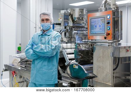 Plant Picture, Factory Worker Is Standing Near Machine, Steel Machines, Manufacture
