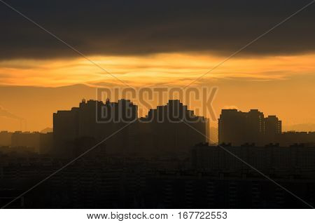 Silhouette city sun light sunset doomsday sky sunrise sunset building industrial