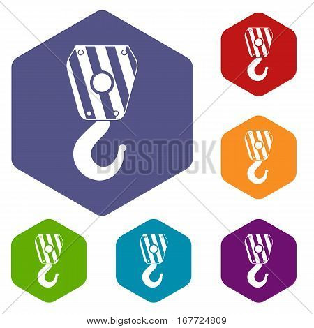 Crane hook icons set rhombus in different colors isolated on white background