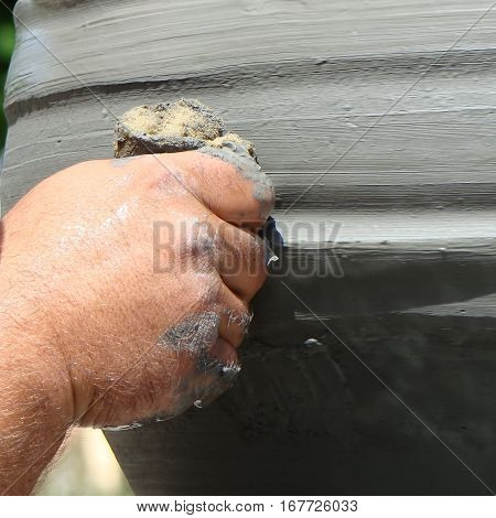 potter  during hand made preparing of vase