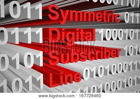 Symmetric Digital Subscriber Line in the form of binary code, 3D illustration
