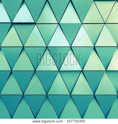 Abstract 3d illustration of modern aluminum ventilated facade of triangles
