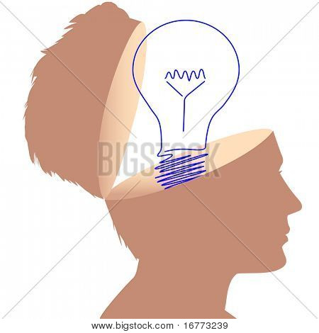 Рисунок или лампочки как символ плана в открытой головы человека.
