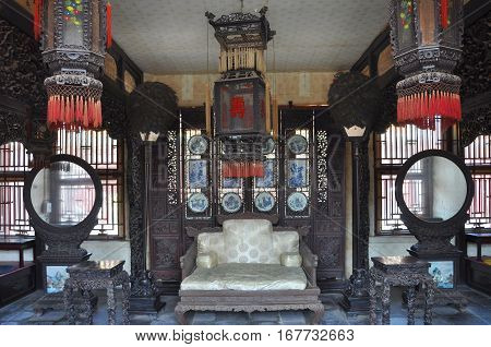 Inside view of Yihe in the Shenyang Imperial Palace Mukden Palace, Shenyang, Liaoning Province, China. Shenyang Imperial Palace UNESCO world heritage site built in 400 years ago.