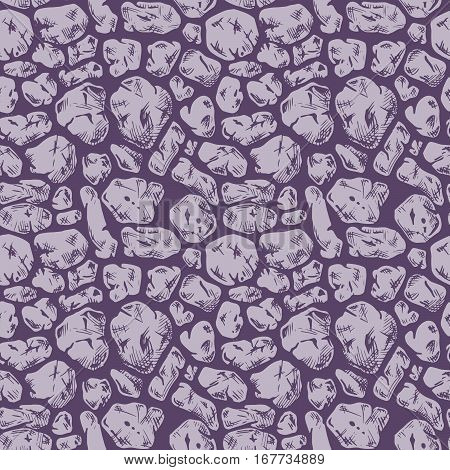 Seamless pattern of grunge stone wall. Vector illustration texture in ink hand drawn style. Cyclopean masonry. Rubble walls.