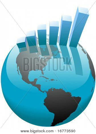 Una crescita globale in tutto il mondo business bar grafico grafico sul mondo.