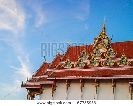 Beautiful Sanctuary of Temple on Blue sky Copyspace RoiEt Thailand