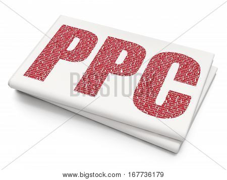Advertising concept: Pixelated red text PPC on Blank Newspaper background, 3D rendering