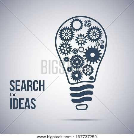 idea search symbol. Light bulb with cogwheels inside. Business lightbulb design illustration