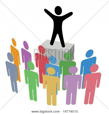 A person makes an Announcement Communication to a group on a Campaign Soapbox