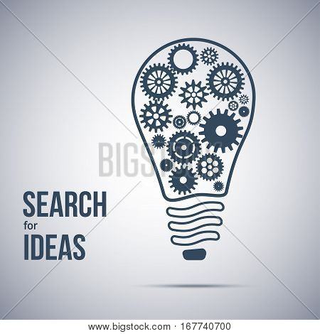 idea search symbol. Light bulb with cogwheels inside. Business lightbulb design illustration