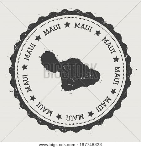 Maui Sticker. Hipster Round Rubber Stamp With Island Map. Vintage Passport Sign With Circular Text A