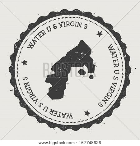 Water Island, U.s. Virgin Islands Sticker. Hipster Round Rubber Stamp With Island Map. Vintage Passp